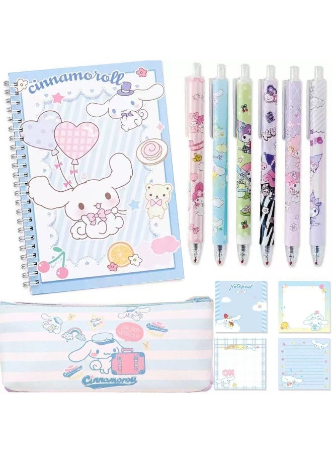 Cinnamoroll مجموعة اللوازم المدرسية Cinnamoroll Anime لطيف ، مجموعة القرطاسية Kawaii ل ، أقلام Rollerball ، حالة قلم رصاص ، دفتر ملاحظات ، ملاحظات لزجة - Image 1